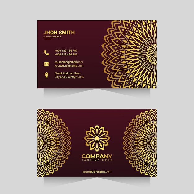 Luxury business card template with golden ornamental mandala arabesque design