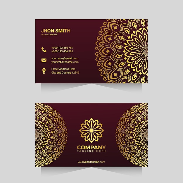 Luxury business card template with golden ornamental mandala arabesque design