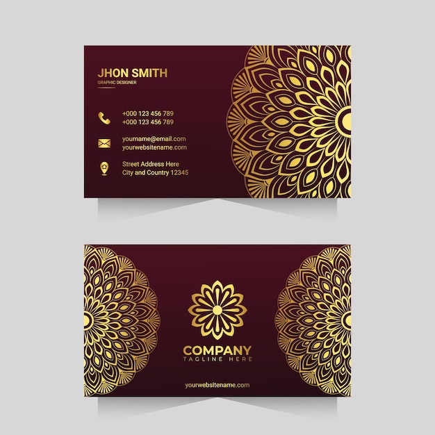 Luxury business card template with golden ornamental mandala arabesque design