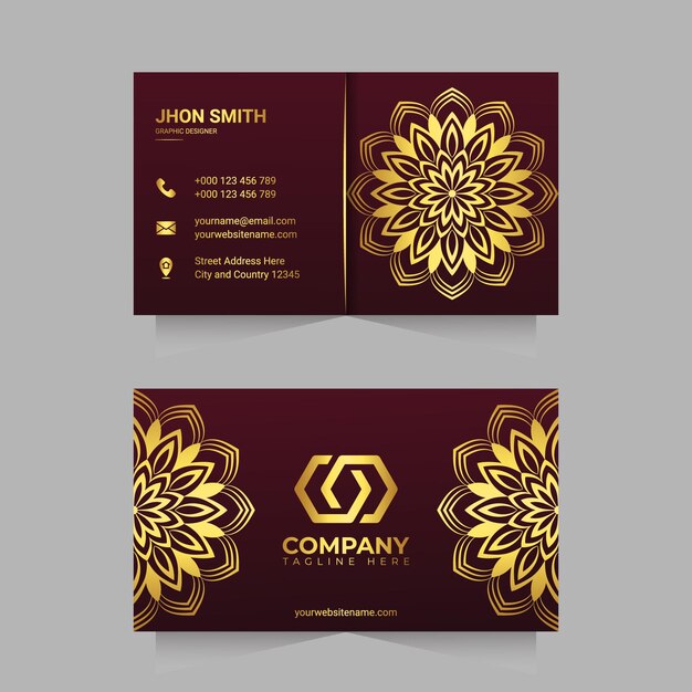 Luxury business card template with golden ornamental mandala arabesque design