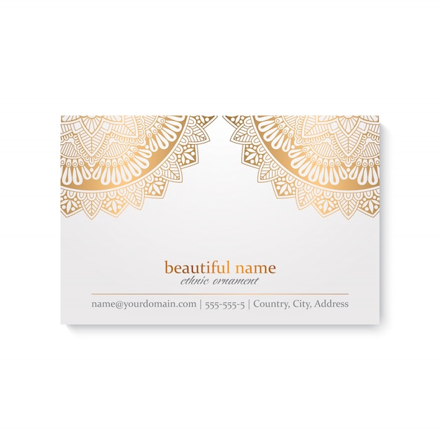 Роскошный шаблон визитной карточки в индийском стиле, белого и золотого цвета