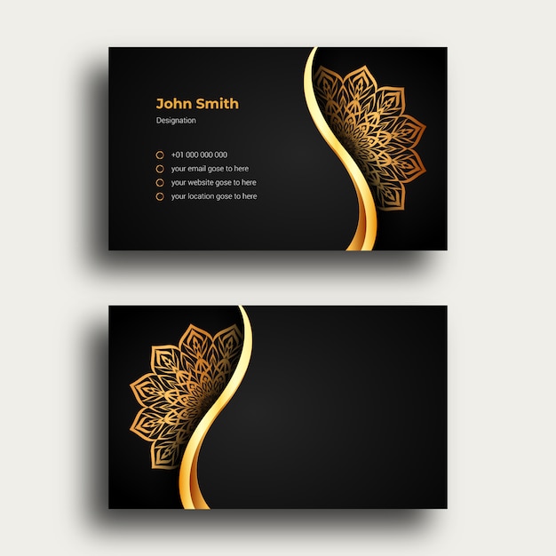 Шаблон визитной карточки класса люкс с роскошной декоративной мандалой арабески