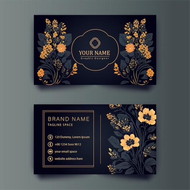 Luxury business card with flowers in vintage style illustration