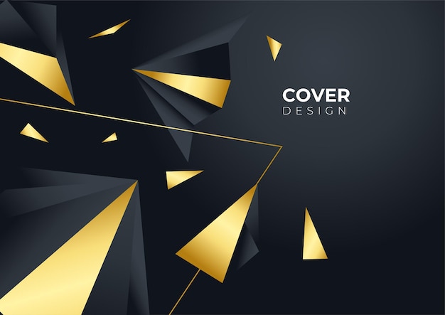 Sfondo di copertina di affari di lusso, decorazione astratta, motivo dorato, sfumature di mezzitoni, illustrazione vettoriale 3d. modello di copertina in oro nero, forme geometriche, banner minimal moderno