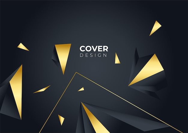 Luxury business cover background, abstract decoration, golden pattern, halftone gradients, 3d Vector illustration. Black gold cover template, geometric shapes, modern minimal banner