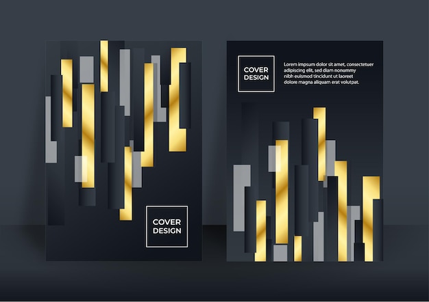 럭셔리 비즈니스 커버 배경, 추상 장식, 황금 패턴, 하프톤 그라디언트, 3d 벡터 일러스트 레이 션. 블랙 골드 표지 템플릿, 기하학적 모양, 현대 최소한의 배너