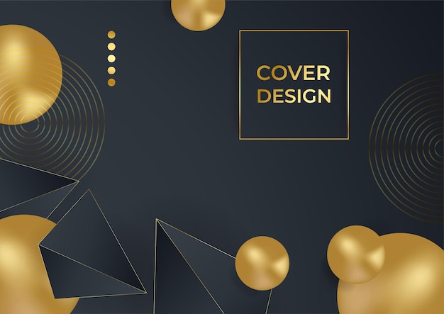 Luxury business cover background, abstract decoration, golden pattern, halftone gradients, 3d Vector illustration. Black gold cover template, geometric shapes, modern minimal banner