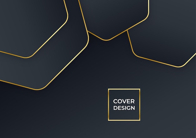 Sfondo di copertina di affari di lusso, decorazione astratta, motivo dorato, sfumature di mezzitoni, illustrazione vettoriale 3d. modello di copertina in oro nero, forme geometriche, banner minimal moderno