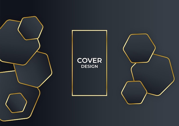 Vettore sfondo di copertina di affari di lusso, decorazione astratta, motivo dorato, sfumature di mezzitoni, illustrazione vettoriale 3d. modello di copertina in oro nero, forme geometriche, banner minimal moderno