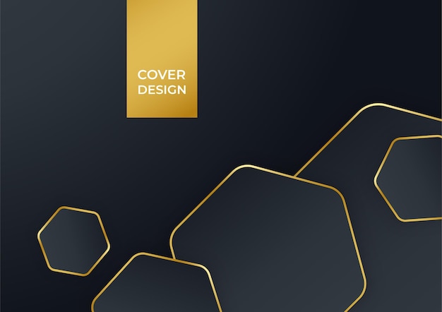 Luxury business cover background, abstract decoration, golden pattern, halftone gradients, 3d Vector illustration. Black gold cover template, geometric shapes, modern minimal banner