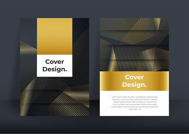 Vettore sfondo di copertina di affari di lusso, decorazione astratta, motivo dorato, sfumature di mezzitoni, illustrazione vettoriale 3d. modello di copertina in oro nero, forme geometriche, banner minimal moderno