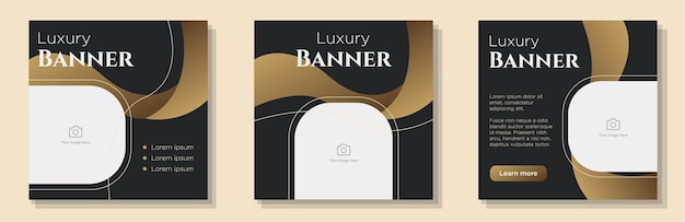 Luxury business social media post, banner set, elegant advertisement concept, gold gradient color