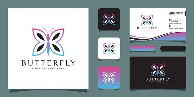 Luxury butterfly logo with business card design Premium Vector