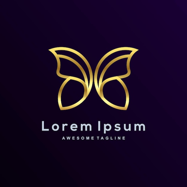 Luxury butterfly with gold color logo template