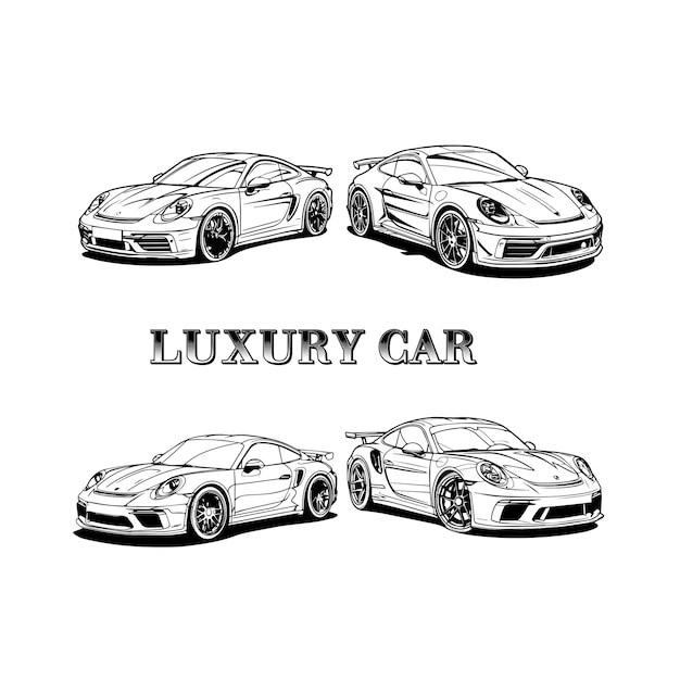 Luxury car outline illustration vector Pack