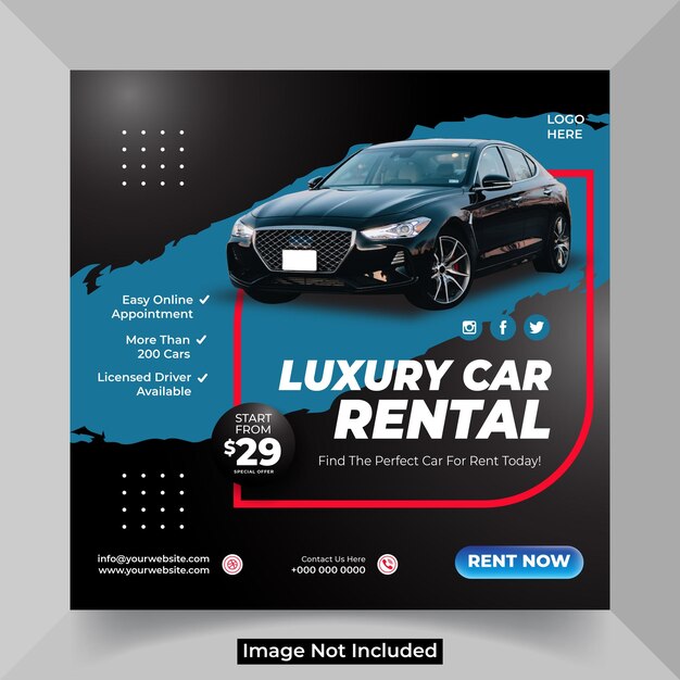 Vector luxury car rental social media and instagram post design