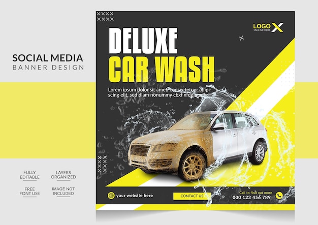 Luxury car washing social media post banner design editable template