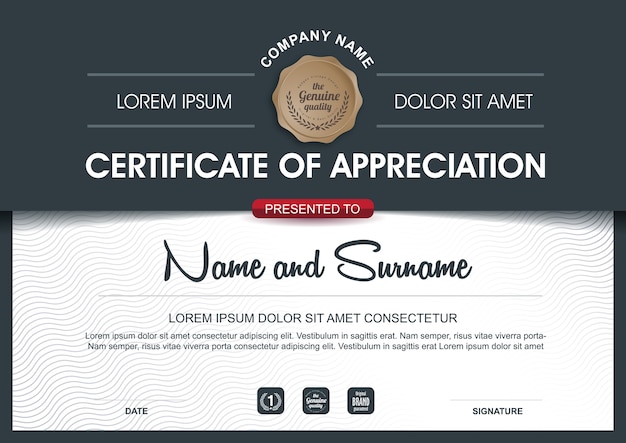 Vector luxury certificate of appreciation award template.