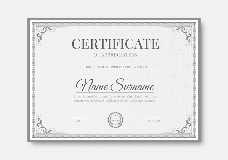 Vector luxury certificate template with classic frame pattern