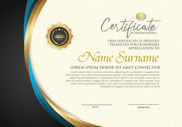 Luxury certificate template with curved line shape ornament modern patterndiploma Vector illustration