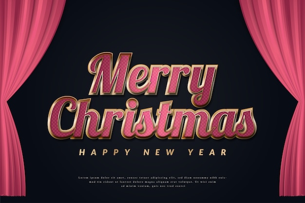 Роскошный рождественский баннер с элегантным текстом на темном фоне и красными шторами