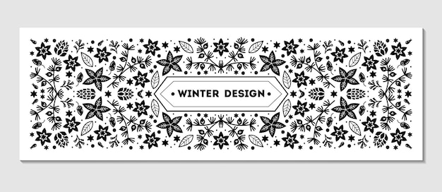 Vector luxury christmas frame abstract sketch winter floral design templates for xmas products geometric monochrome square holly silver backgrounds with fir tree use for package branding decoration