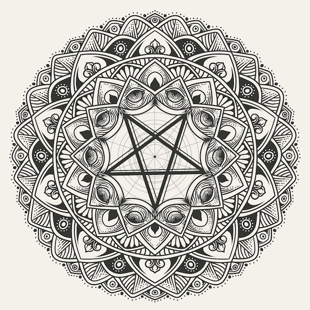 Luxury circle mandala pattern with pentagram