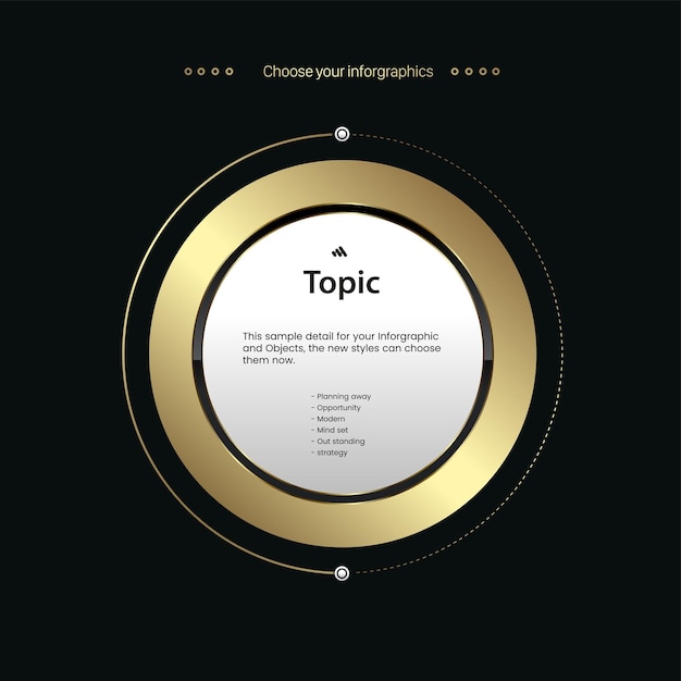 Modello di infografica multiuso del cerchio di lusso un'opzione elemento d'oro con dettagli di testo e premium
