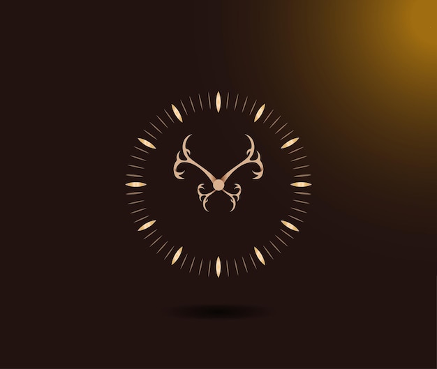 Vector luxury clock with ornament antlers logo