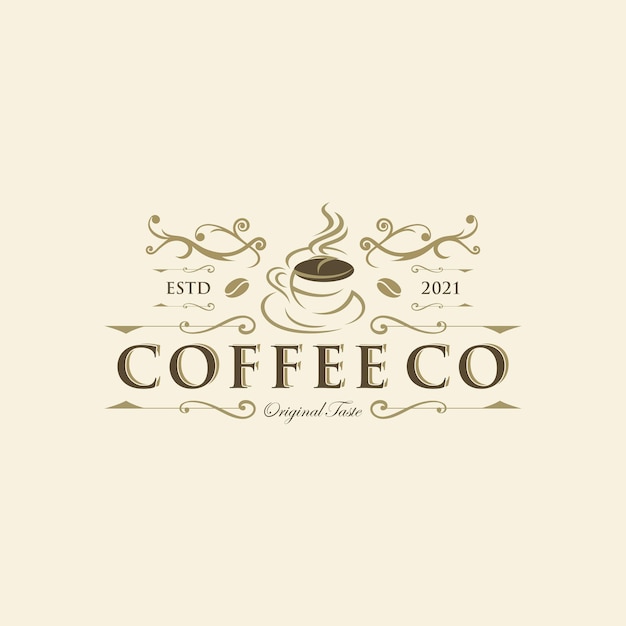 Modello di progettazione del logo della caffetteria di lusso emblema del caffè retrò arte vettoriale