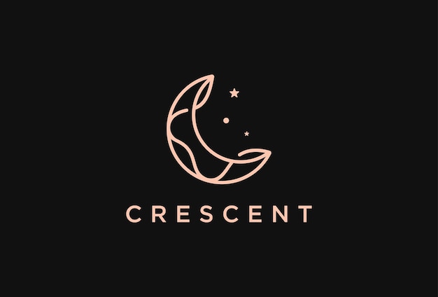 Vector luxury crescent moon and star logo design vector template