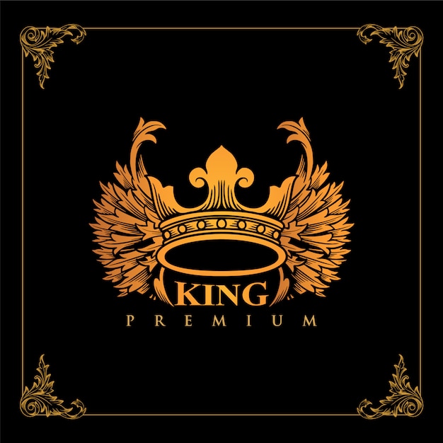 Corona di lusso del re dorato alato logo design