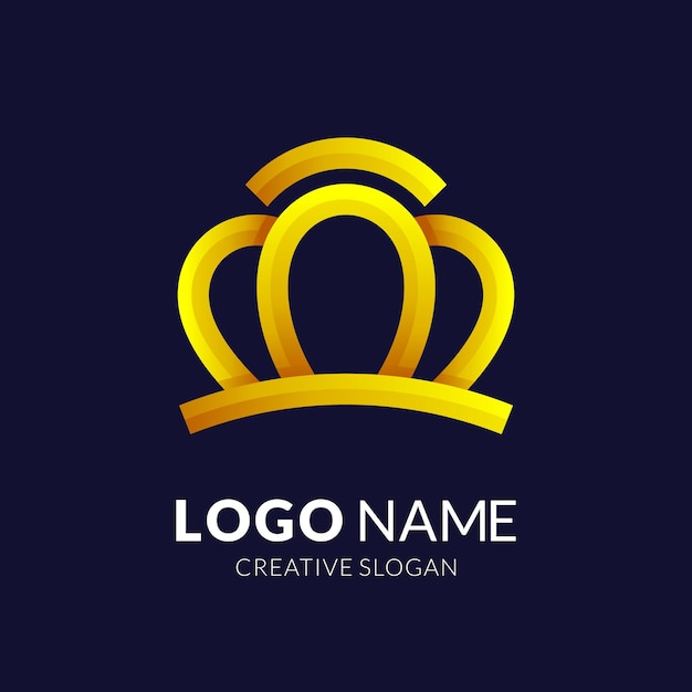 Luxury crown logo design with 3d gold style