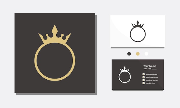 Luxury crown ring diamond jewelry gold logo design icon vector