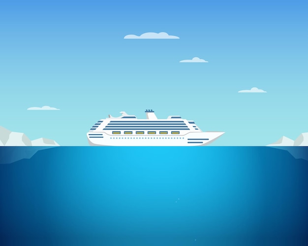 luxury cruise ship sail in arctic antarctica vector illustration