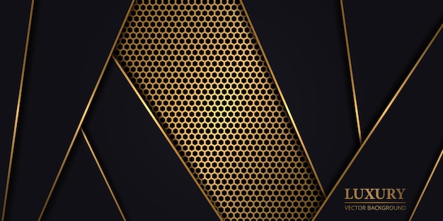 Vector luxury dark abstract background with golden hexagon carbon fiber