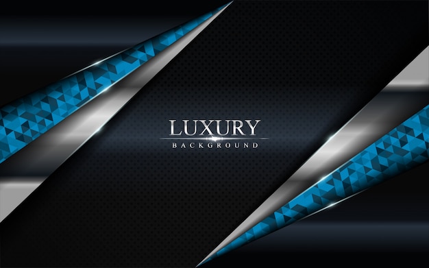Luxury dark background with blue mosaic and silver lines