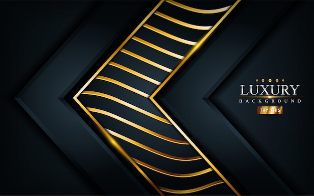 Vector luxury dark black background with golden lines composition