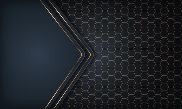 Luxury dark blue overlap dimension background with golden line