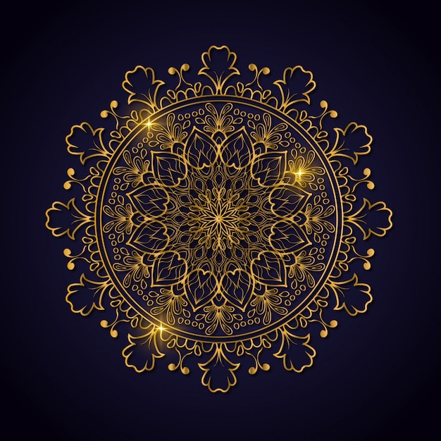 Luxury decoration of mandala flowers with shiny gold color. yoga template. relax, islamic, arabesques, indian, turkey.