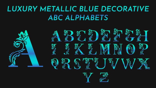 Роскошные Декоративные Металлические Синие Буквы ABC Алфавиты Вензель Логотип Дизайн Шаблоны