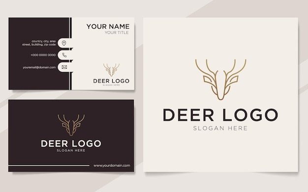 Vector luxury deer outline logo and business card template
