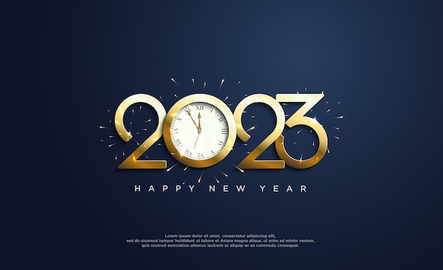 Luxury design happy new year 2023 with gold number on blue background