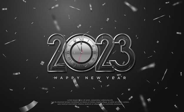 Vector luxury design happy new year 2023 with silver number