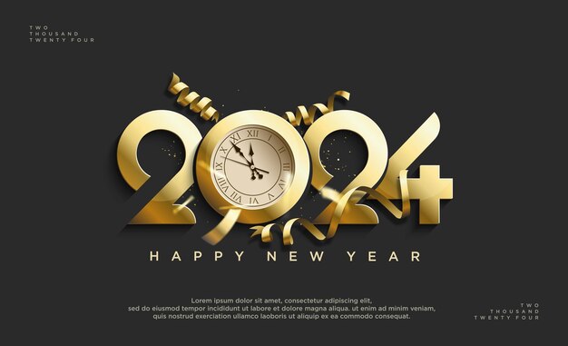 Vector luxury design happy new year 2024 with golden number on black background