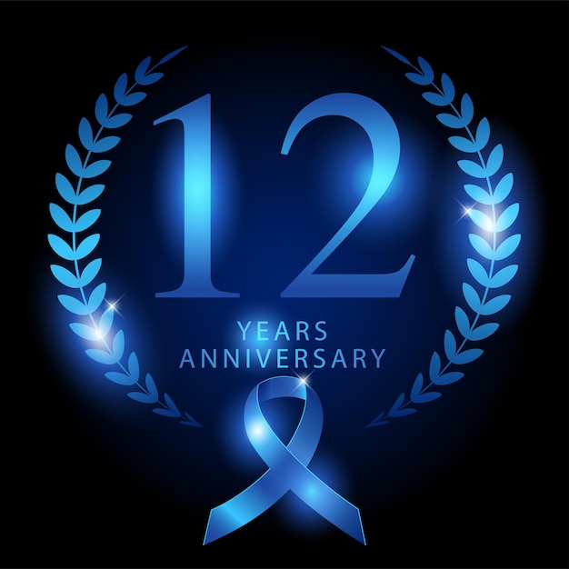 Luxury design ornament with blue ribbon shiny silk to represents 12 years anniversary, vector template