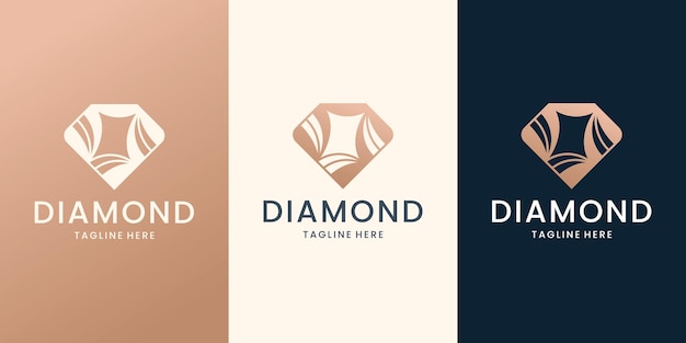 Luxury diamond gem contour logo set design template