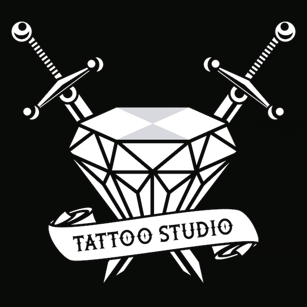 Vector luxury diamond with swords tattoo graphic