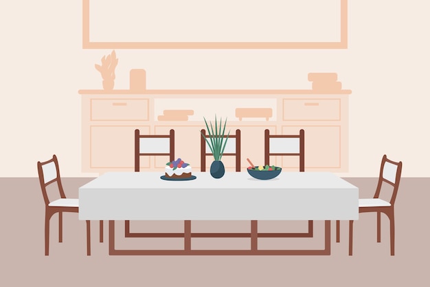 Vector luxury dining room flat color illustration. comfortable contemporary household.