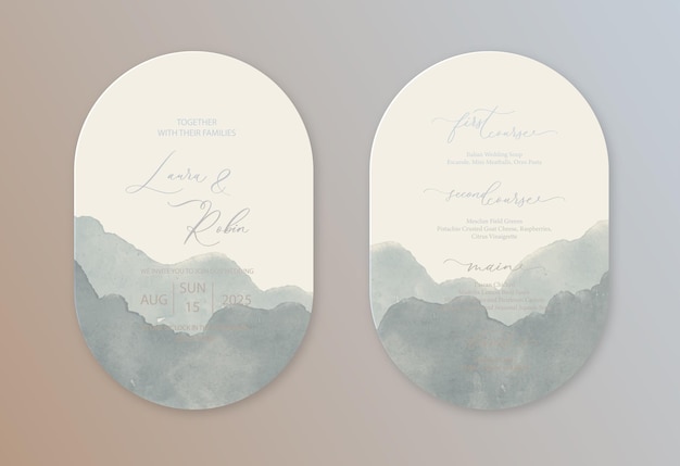 Luxury double arch wedding invitation cards navy blue watercolor style collection design